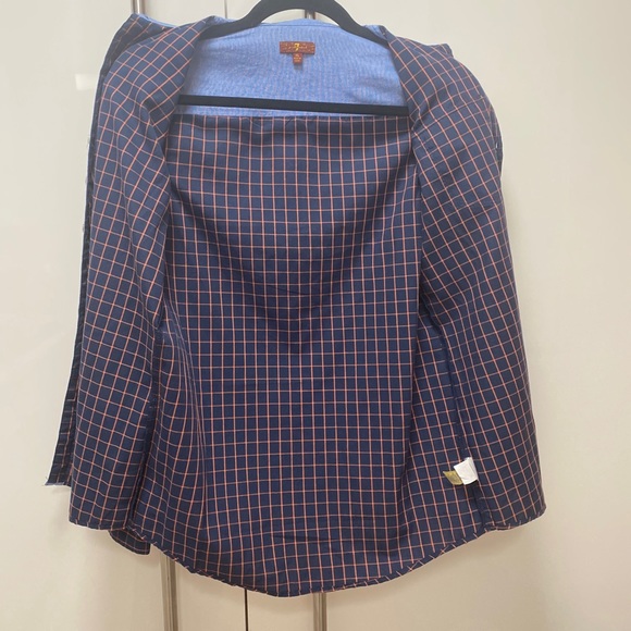 7 for all mankind kids XL button down navy blue with orange stripes Like NEW - Picture 11 of 13